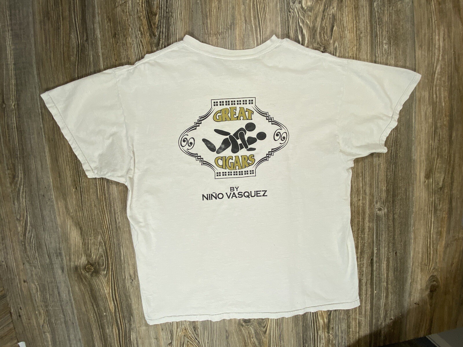 Nino Vasquez Great F***** Cigars T Shirt Harriton XL White Distressed