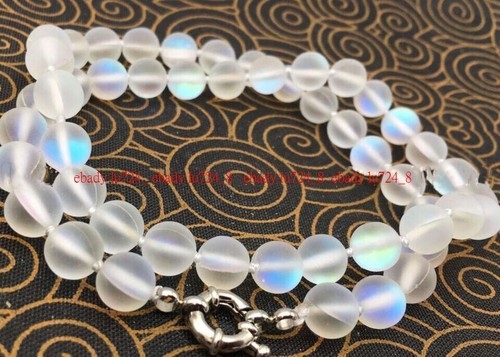 6-12 mm weiß glänzend Regenbogen Mondstein Runde Edelsteine Perlen Halskette 16-36 Zoll - Bild 8 von 12