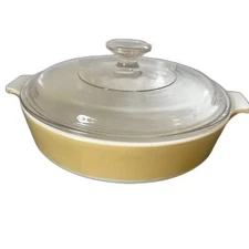 Vintage MCM Corning Ware Casserole Skillet Dish w/ Lid B-8 1/2 -B Yellow Gold 