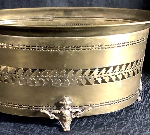 Solid Brass Planter Antiqued Brass Cherub Footed Container Pierced Sides * - Picture 8 of 10