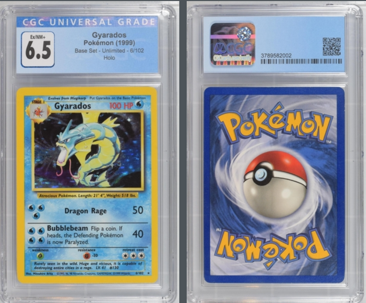 Graded Pokemon Card CGC 6.5 EX/NM+ Gyarados Base Set Holo 6/102