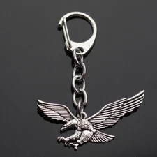 Soaring Eagle Wide Wing Claws Out Silver Charm Keychain Key Chain Clip On