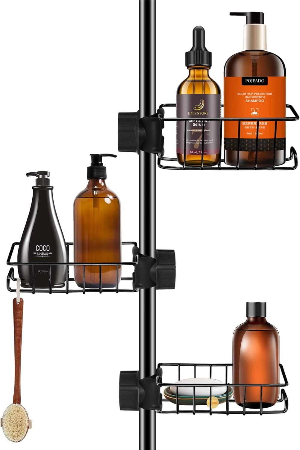 Serviteur de douche suspendu en acier inoxydable premium paniers de rangement muraux argentés mat