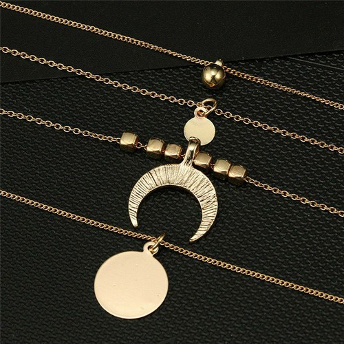 Halskette Halsreif lang Halbmond Horn Schmuck Damen Kette Anhänger Mond mehrlagig - Bild 7 von 10