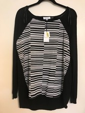 CALVIN KLEIN Women's Medium Woven-Panel Sweater Color Block Black MSRP $89.50