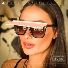 Unique Collapsible Sun Visor Horn Rim Hipster Plastic Sunglasses
