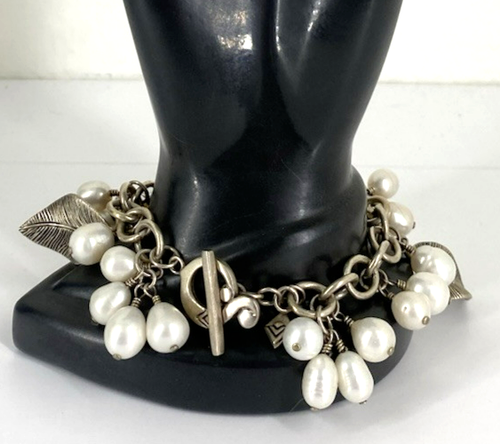 Silpada Sterling silver 925 Leaf Freshwater Pearl Toggle Charms Bracelet