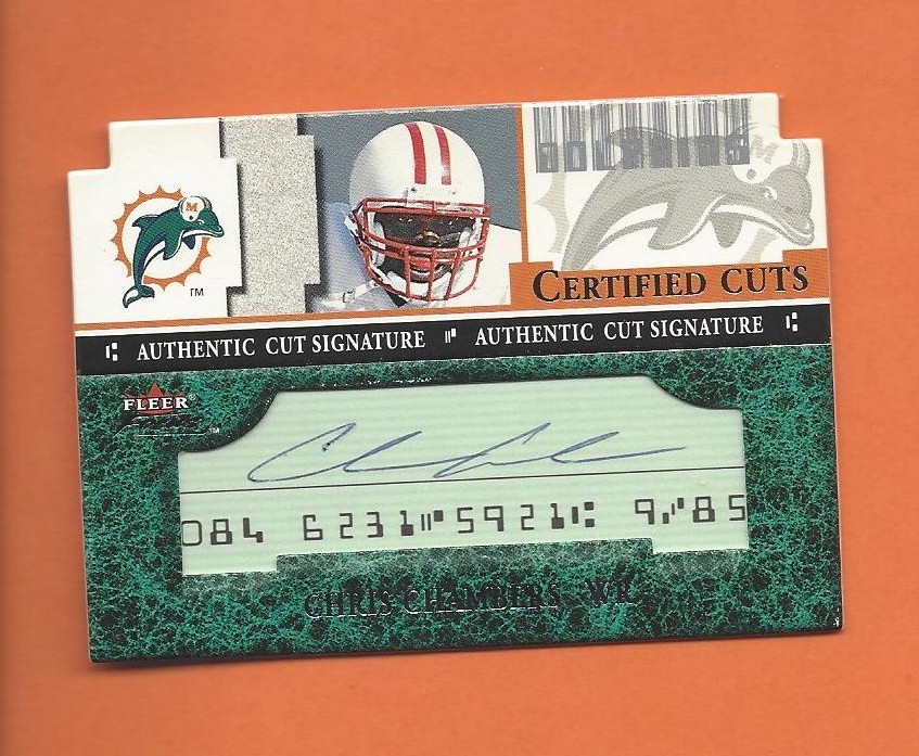 2001 FLEER FOCUS CERTIFIED CUTS CHRIS CHAMBERS AUTO #CCCC MIAMI DOLPHINS