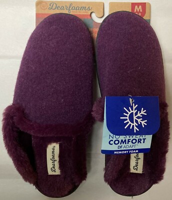 NEW WOMENS DEARFOAMS FEELS LIKE HOME MEMORY FOAM AUBERGINE SLIPPERS M 7-8  $30 - Main Image