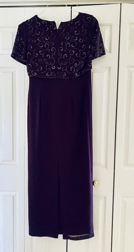 Karen Miller Plum Purple Formal Dress ~ Beaded Top ~Chiffon Full Length ~Size 10 - Picture 2 of 7