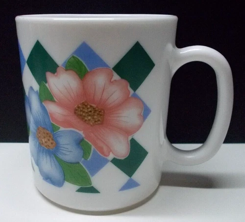 Arcoroc Milk Glass Coffee Mug Floral France 10 Oz.