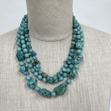 Blue Turquoise Beaded Women's Fashion 3 Strands Necklace