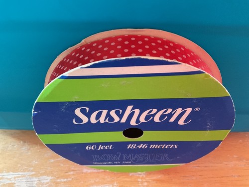 Sasheen Ribbon Red w/White Dots Polka Dots Dotted Swiss New 7/8” X 60 NOS VTG 3M - Picture 3 of 4