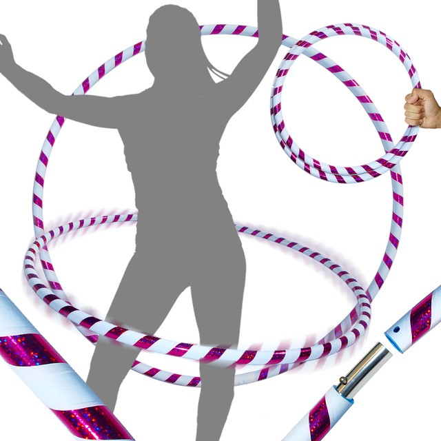 Hula Hoops (UltraGrip/Glitter Deco) Weighted TRAVEL Hoola Hoop (White