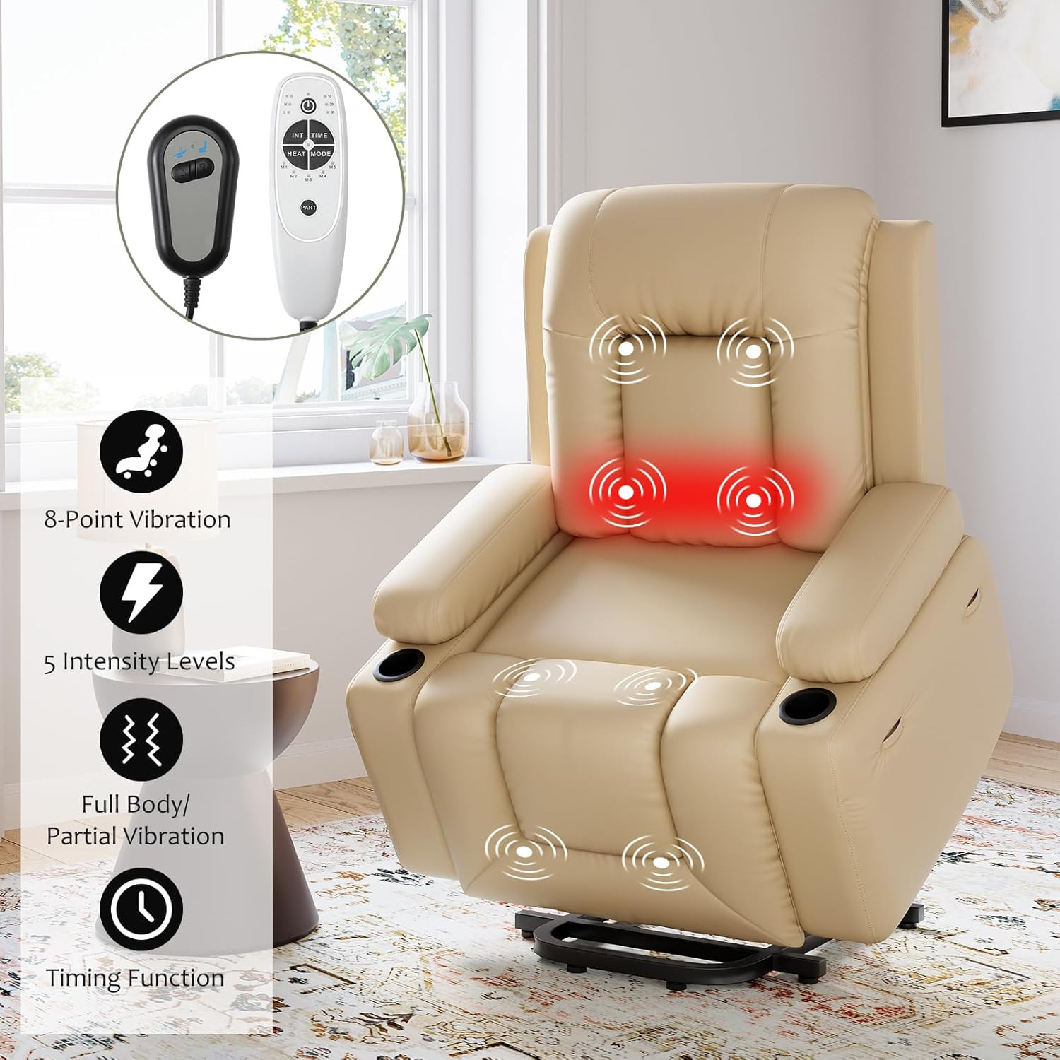 PU Leather Power Lift Recliner Chair, Faux Leather Recliner Chair Sofa with Mass