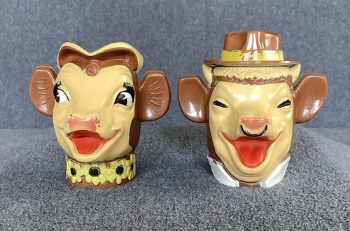 VTG Elsie the Cow & Elmer the Bull Creamer, Lidded Sugar Marked BORDEN CO. USA