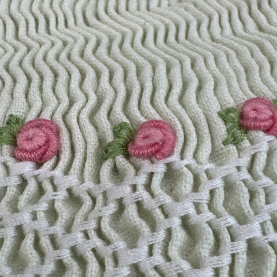 Rare Editions Smocked Rose Dress Size 12m Cottagecore Boho Light Green - Image 3 of 4