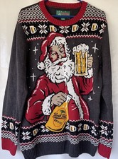 Ugly Christmas Sweater Santa Mug Of Beer L Men Black Red Gray Large Light Up
