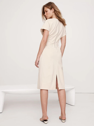 Banana Republic L Everywhere Ponte Seamed Midi Dress Transition Cream #743566 - Picture 2 of 13