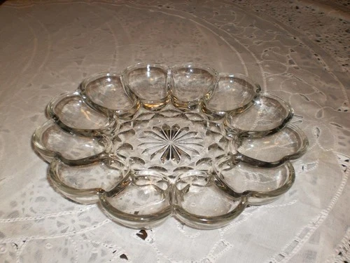 Vintage Anchor Hocking Clear 10" Deviled Egg Plate Tray Dish holds 12 eggs