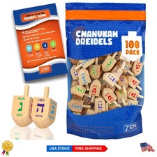 Traditional Wooden Dreidels - 100 Pack for Family Fun This Hanukkah Celebration