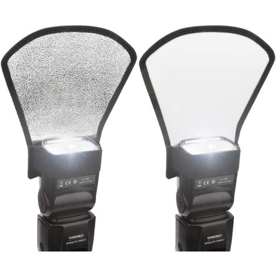 2 Pcs Flash Diffuser Reflector 2-Sided Bounce Reflector & Elastic Strap Silver