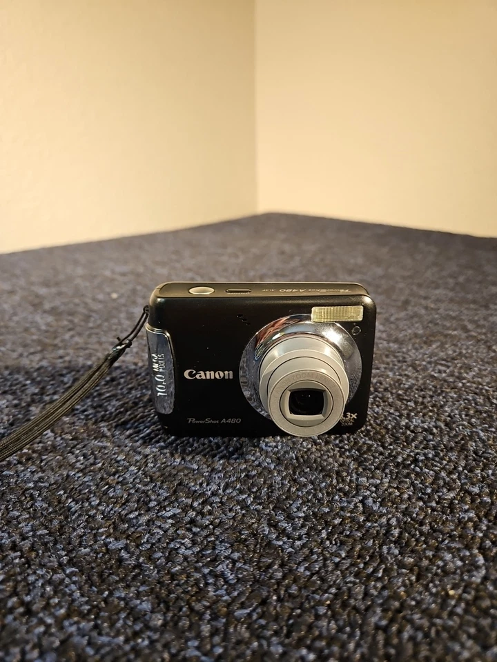 Cámara digital Canon PowerShot A480 10,0 MP PROBADA negra mate con tarjeta SD NUEVA 2 GB Foto 2 de 4