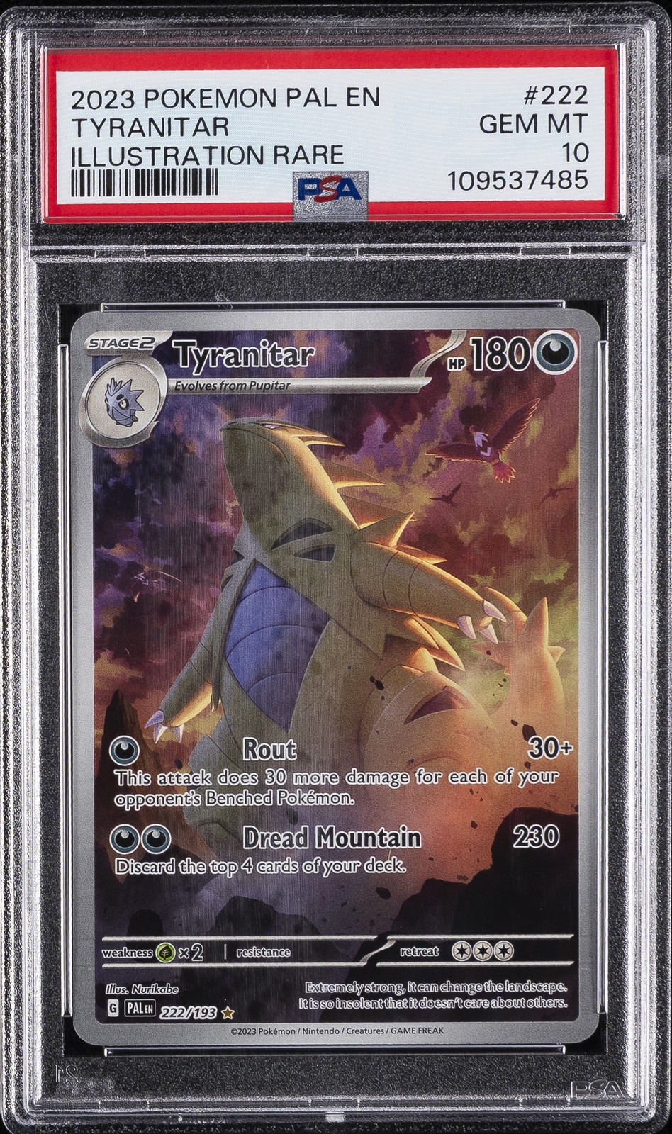 2023 POKEMON PAL EN-PALDEA EVOLVED ILLUSTRATION RARE #222 TYRANITAR PSA 10