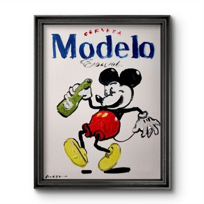 Aleph Hand Painted  Mickey Mouse  14x11 Neo Expressionism Artwork on Canvas