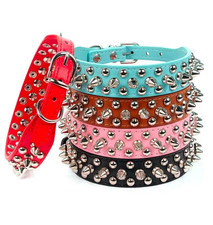Rivet Studded Spiked Leather Dog Collar Adjustable Soft Puppy Pet Size S M L XL