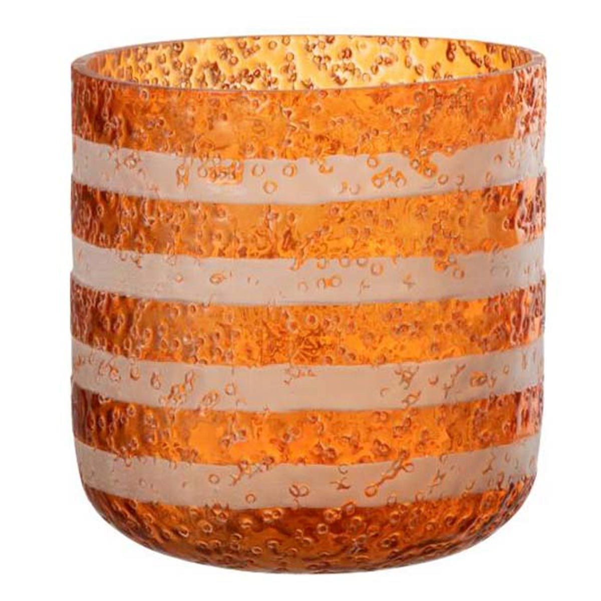 Photophore design en verre lignes orange 15cm pour table de salon
