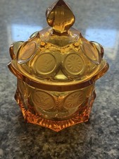Vintage Fostoria Amber Coin Glass Sugar Bowl With Lid 4" x  5 1/2"