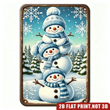 Vintage Winter Snowflake Stacked Snowmen Art Metal Sign Home Decoration Gift