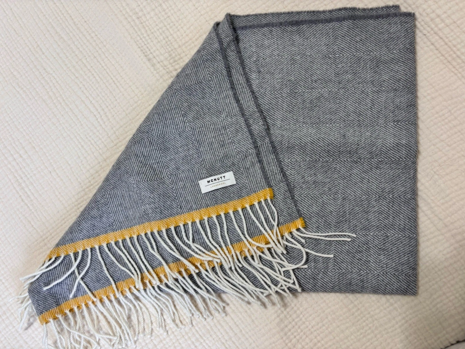 NEW Mcnutt Men’s Gray Herringbone 100% Lambswool Scarf Classic Old Money Tailor