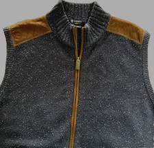 Cremieux Men  s Blue Lambswool Sweater Vest L Padded Shoulders Mock Neck Pockets