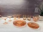 Anchor Hocking Block Optic Pink Depression Glass Lot 17 Cups Plates Set 1930’s