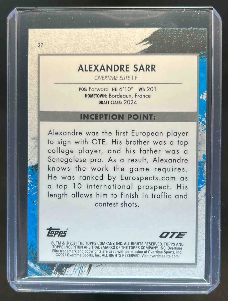 2021-22 Topps Inception OTE Alexandre Sarr RC Rookie #37 - Image 2 of 2