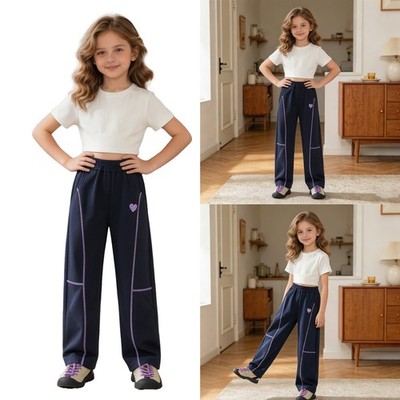 Girls Pants Party Trousers Photo Prop Birthday Contrasting Yoga Bold Wide-leg