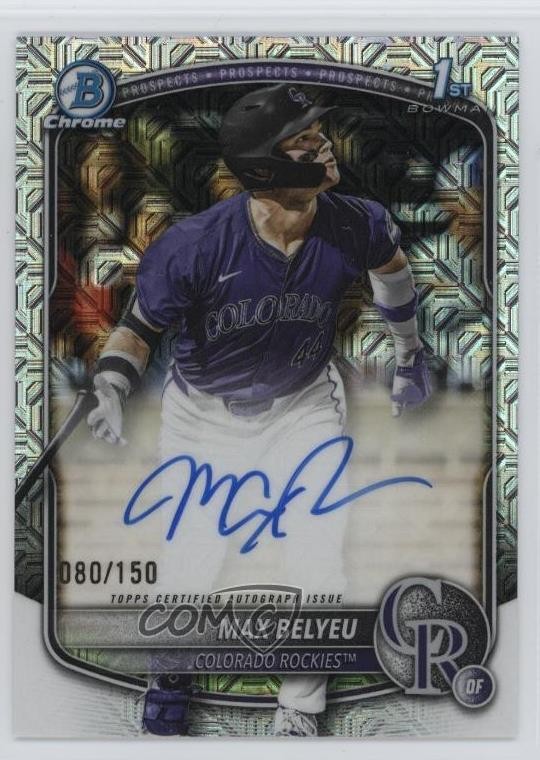 2025 Bowman Draft Chrome Prospect HTA Choice Refractor 80/150 Max Belyeu Auto