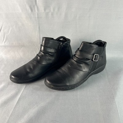 Clarks Cora Rouched 26162173 Bootie Womens 8 W Black Leather Ankle Zipper Boot