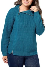 Attitudes by Renee Women's Zip Rib Sweater Teal