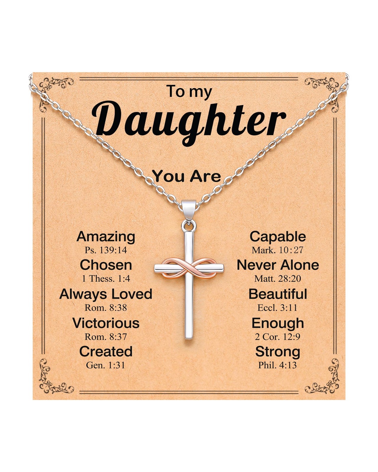 Mom to Daughter Cross Necklace Gift for Birthday Baptism Confirmation Christian Jewelry