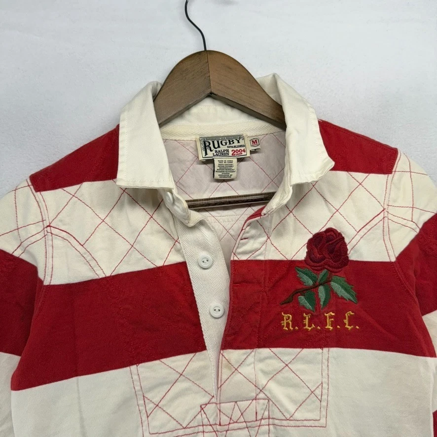 Camisa de Rugby Ralph Lauren Vintage Niños Mediana Roja Blanca Bordada Rosa 2004 y2k Foto 2 de 4