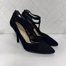 Nine West Womens Black Suede Pointed Toe Slingback T-Strap Heels Sz 8M
