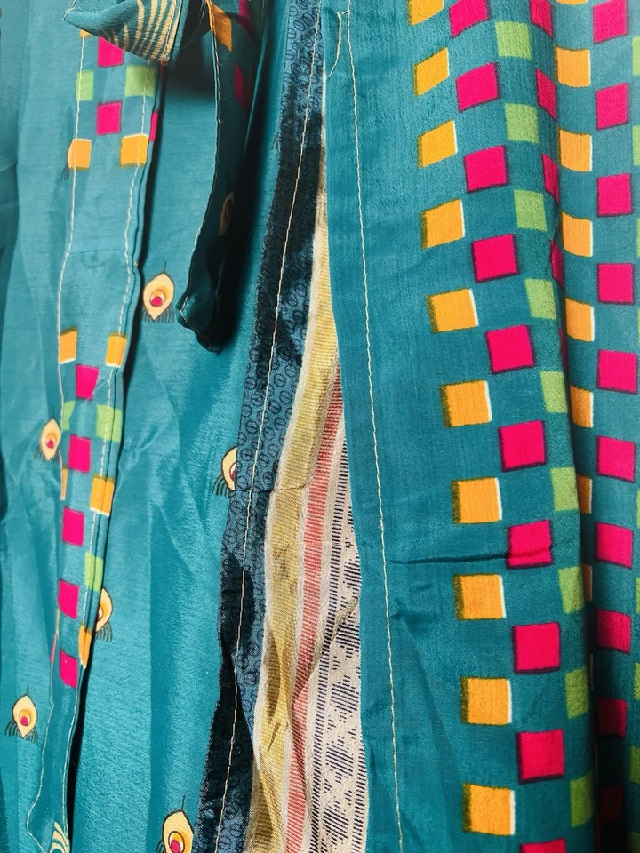 Recycled 100% Silk Maxi Wrap Skirt One Size Floral Emerald Green Gypsy Bohemian - Image 4 of 4