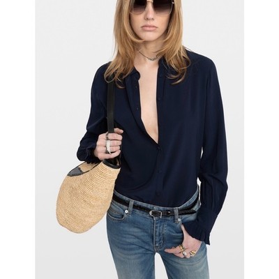 Zadig & Voltaire Thely Embroidered Wings Shirt Navy Blue S NWT