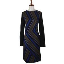 Carlisle Sheath Dress Women's 8 Embroidered Long Sleeve Crew Neck
