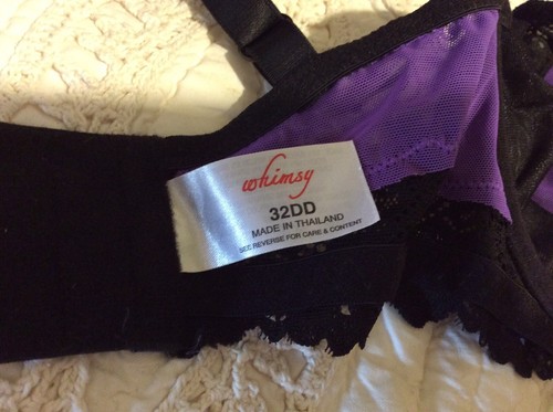 NWOT Whimsy Black / Purple Sheer Mesh Velvet polka dots Lace 32DD - Picture 6 of 6