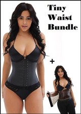 Body Shaper Black Latex Corset Tiny Waist Shapewear 3 HOOK  Free Osmotic Roll