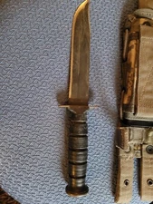 U.S. Ontario Tactical Survival Knife Black Stacked Leather Handle Camo Sheath